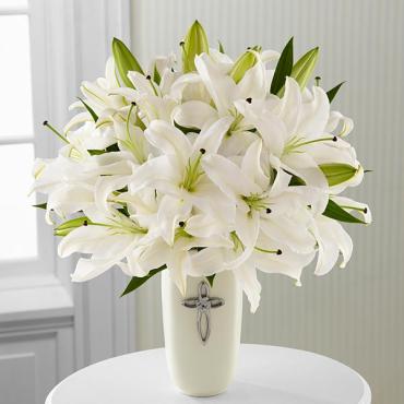 Faithful Blessings Bouquet -Only in Clear Vase with silver Cross