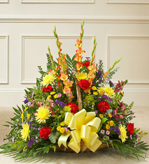 Multicolor Bright Mixed Flower Fireside Basket