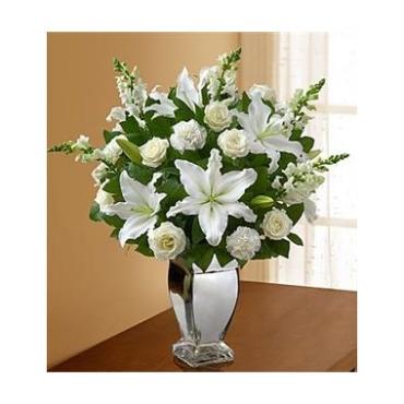 All White Arrangement in Silver Vase