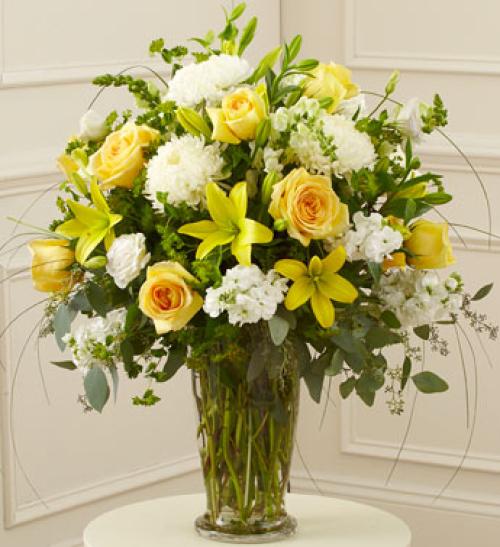 Yellow and White Large Sympathy Vase Arrangement
