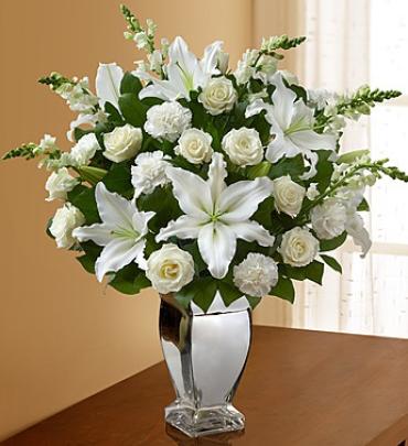 All White Arrangement in Silver Vase
