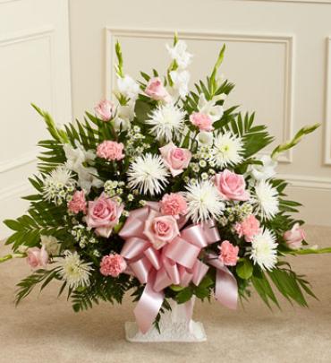 Pink and White Sympathy Floor Basket