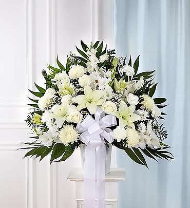 Heartfelt Sympathies Standing Basket -White