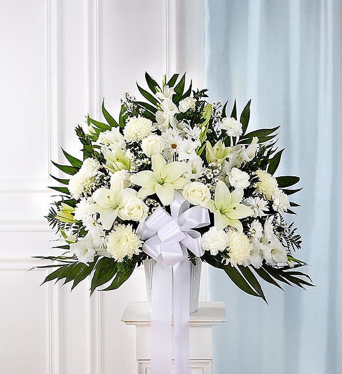 Heartfelt Sympathies Standing Basket -White