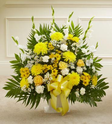 Yellow and White Sympathy Floor Basket